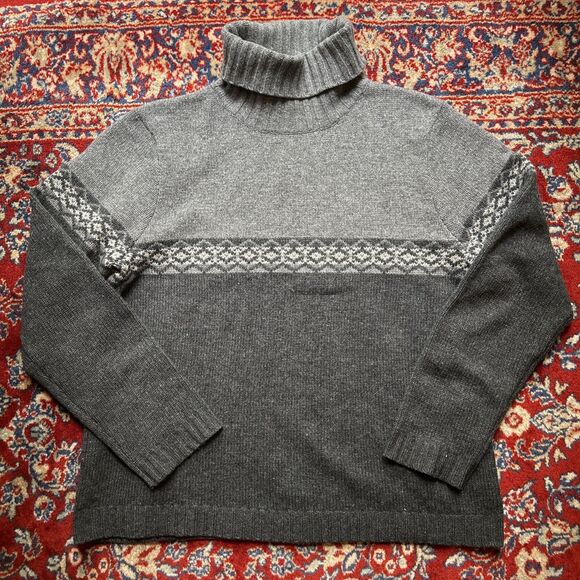 Vintage Women’s Eddie Bauer Lambs Wool Sweater Gray Fair Isle Size Large - Picture 1 of 5
